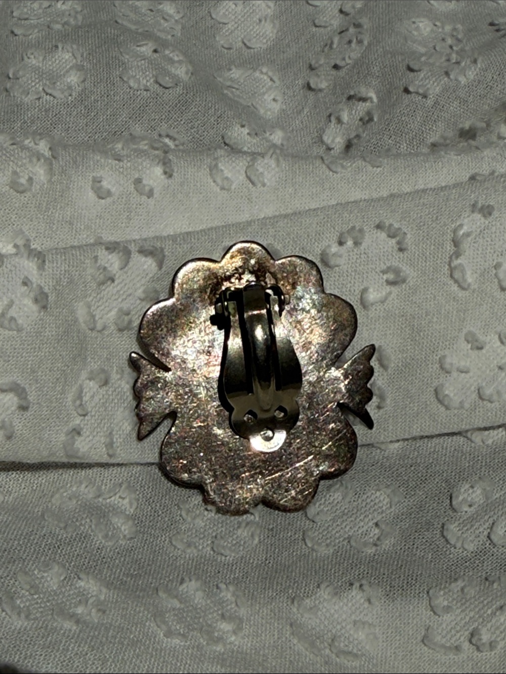 Vintage  Inlay Southwestern Sterling Single  Clip Earring - Picture 5 of 10